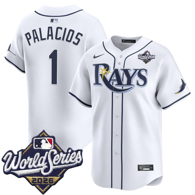 Men's White Tampa Bay Rays #1 Richie Palacios 2026 World Series Home Limited Stitched Baseball Jersey
